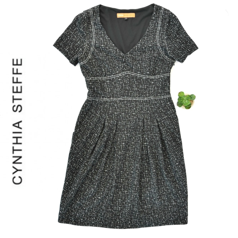 CYNTHIA STEFFE Black Tweedy Career Dress